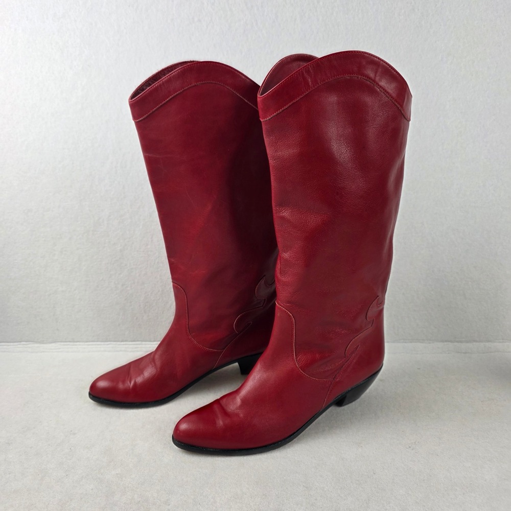 Vintage Sesto Meucci Red Leather Western Cowboy Boots Womens 8 AAA Italy